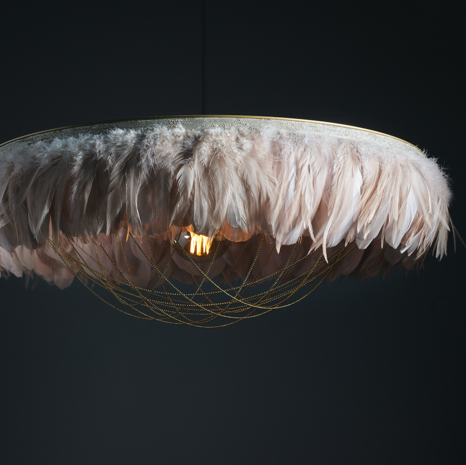 The Gloria with black feather lampshade