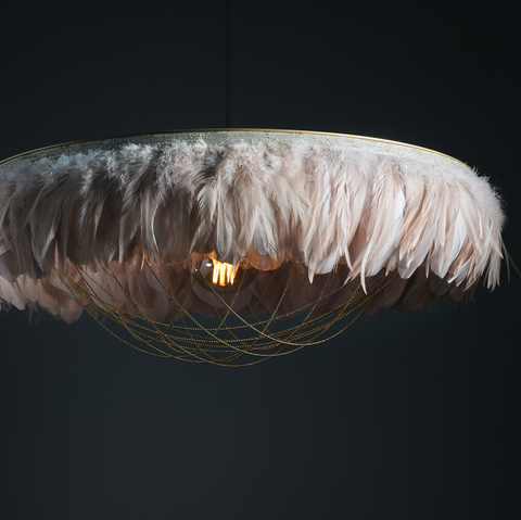 Blush pink feather light. Pink feather light shade. Feathers and chains